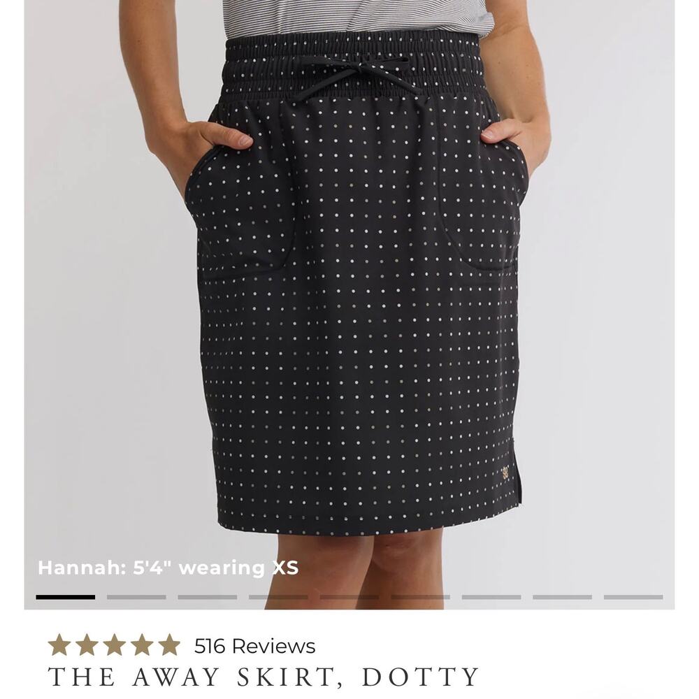 Albion Fit THE AWAY SKIRT, DOTTY Women’s sz S small black with white & tan dots